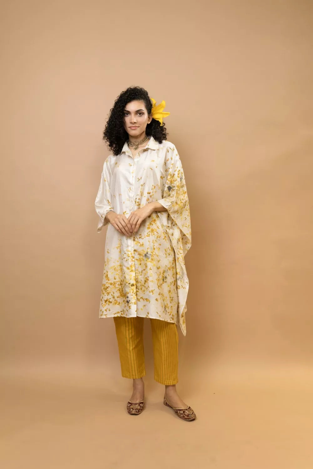 Marigold and rose petalsone shoulder shirt tunic