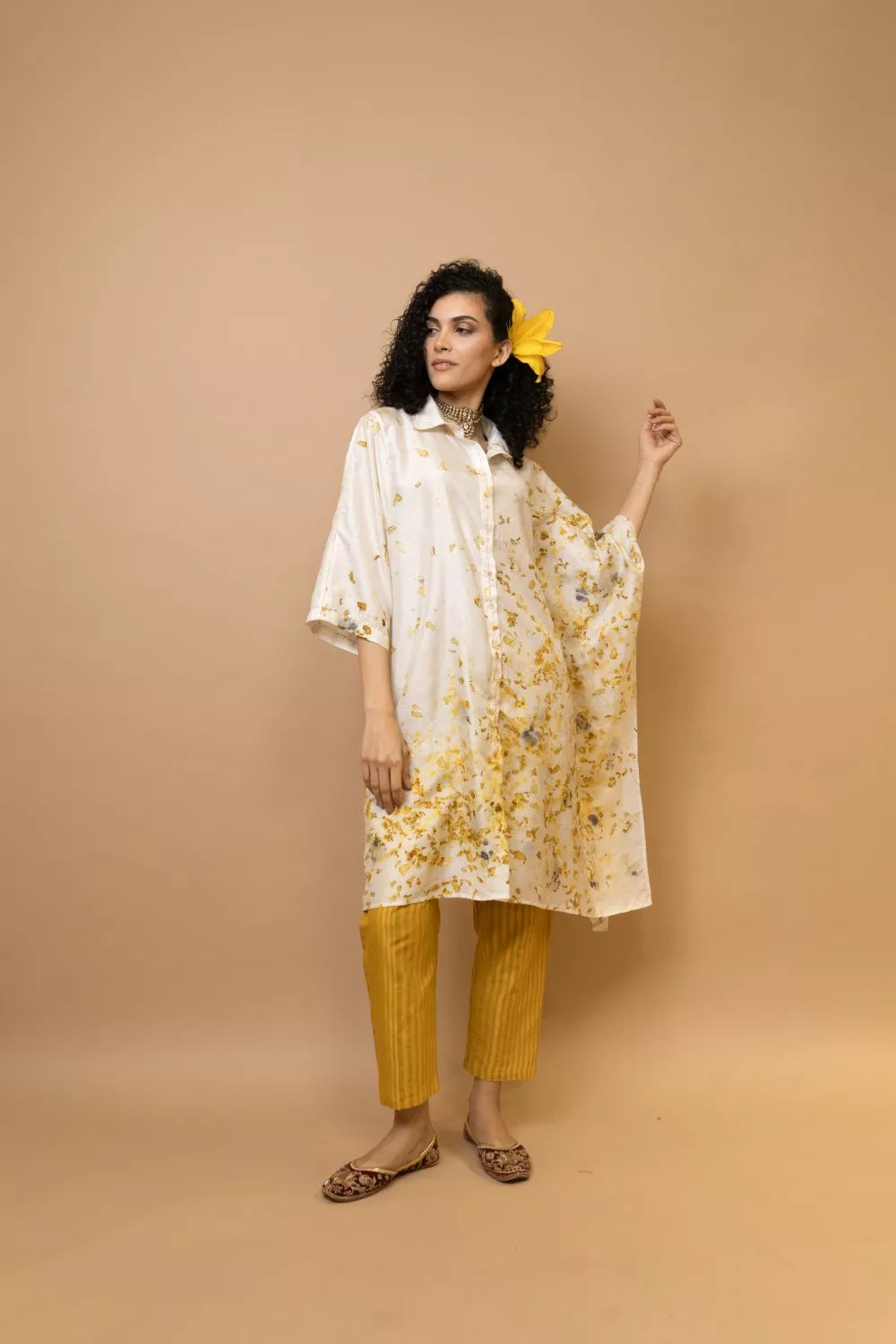 Marigold and rose petalsone shoulder shirt tunic