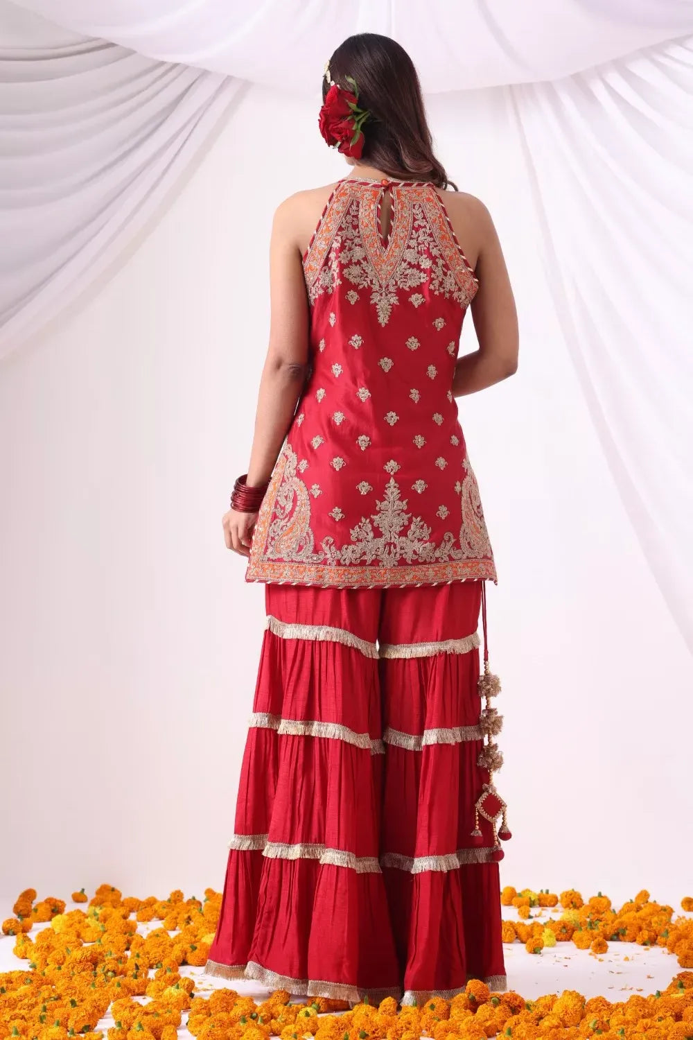Maroon Hulter Kurta with Gharara Set