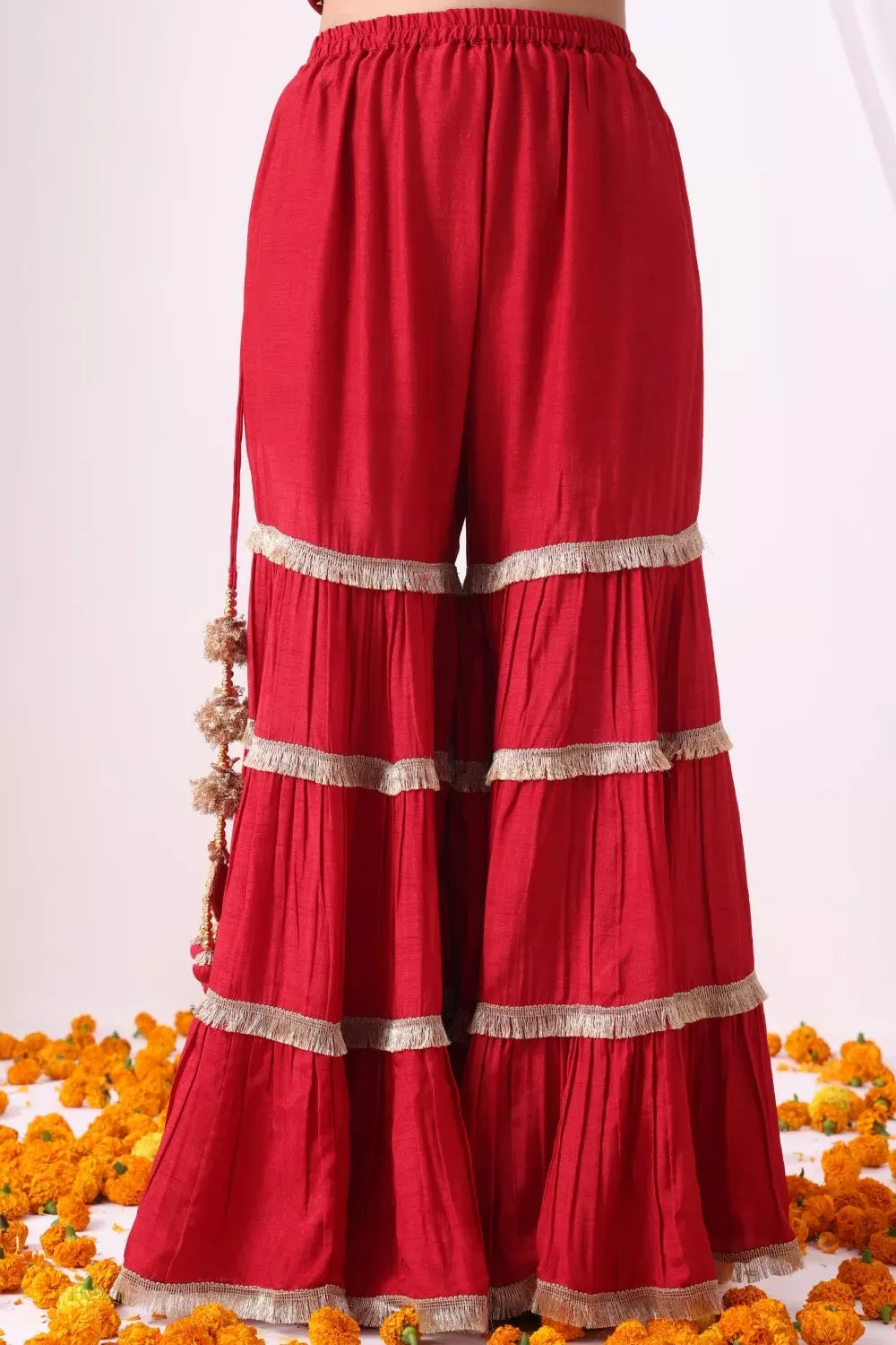 Maroon Hulter Kurta with Gharara Set