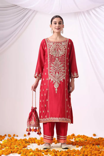 Maroon Long Kurta With Palazo Set