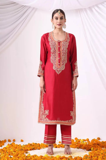 Maroon Long Kurta With Palazo Set