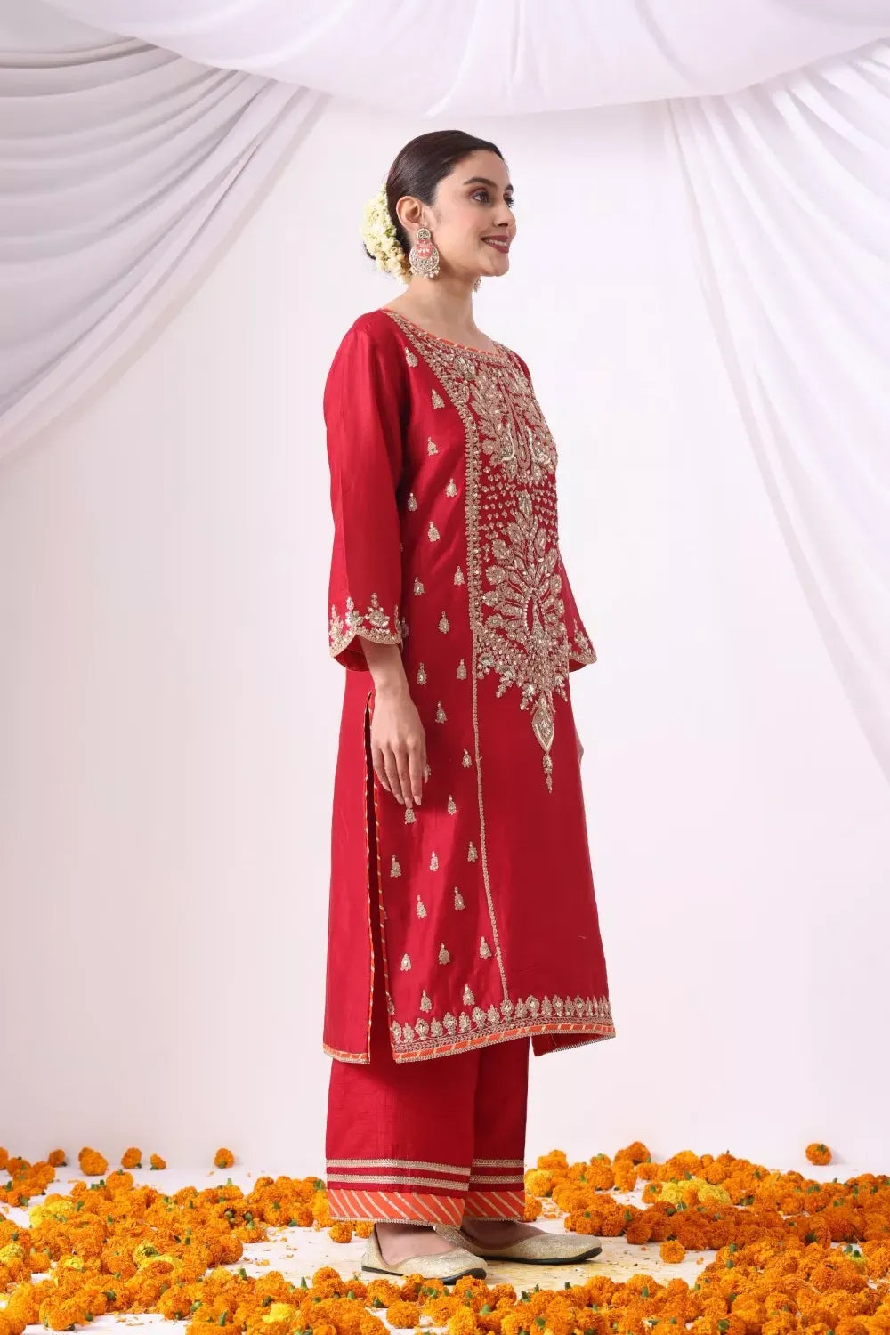 Maroon Long Kurta With Palazo Set