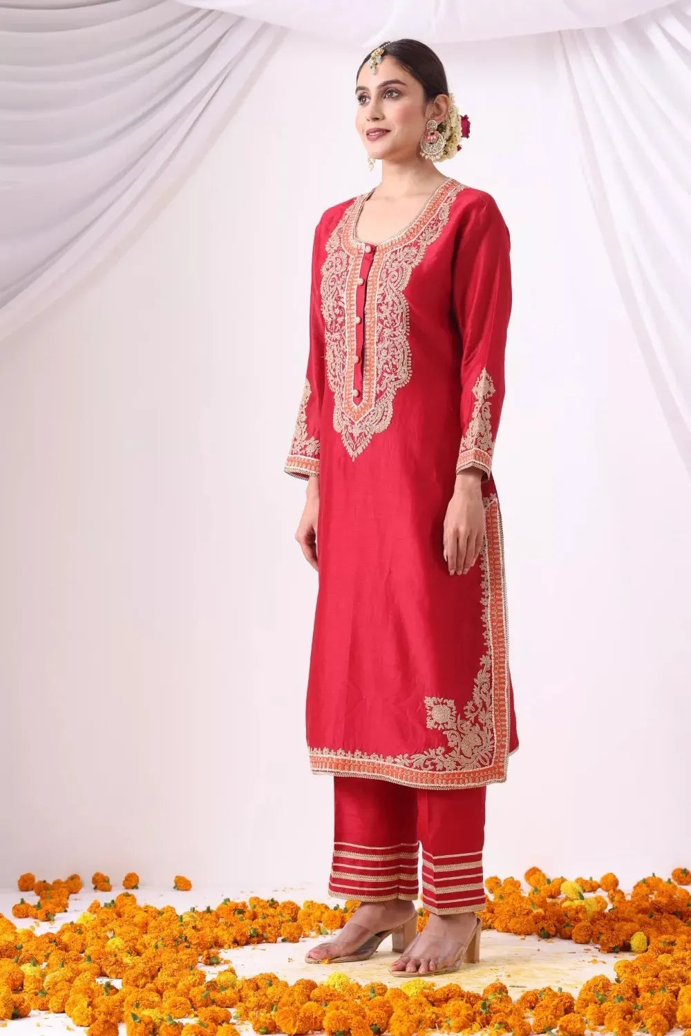 Maroon Long Kurta With Palazo Set