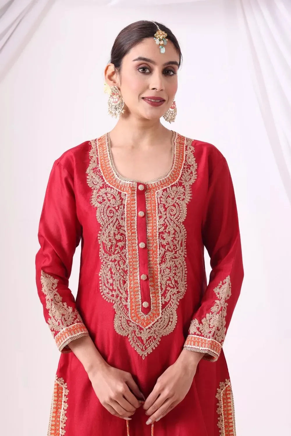 Maroon Long Kurta With Palazo Set