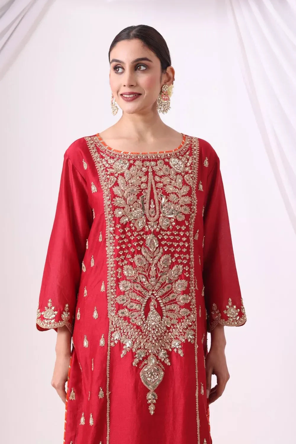 Maroon Long Kurta With Palazo Set