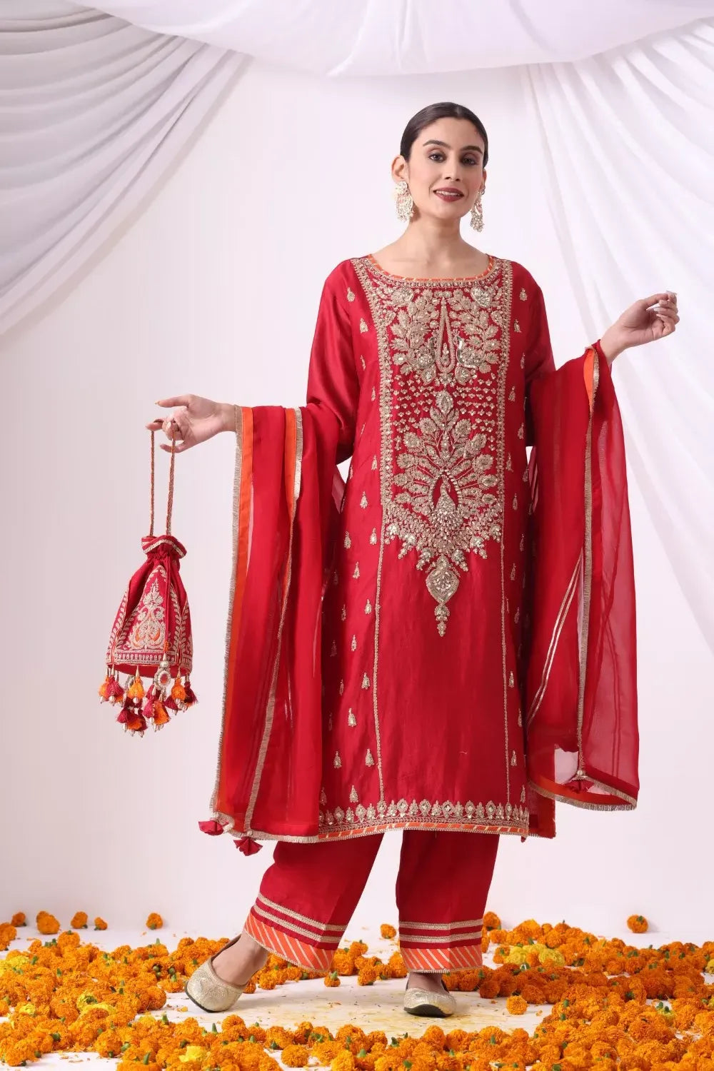 Maroon Long Kurta With Palazo Set