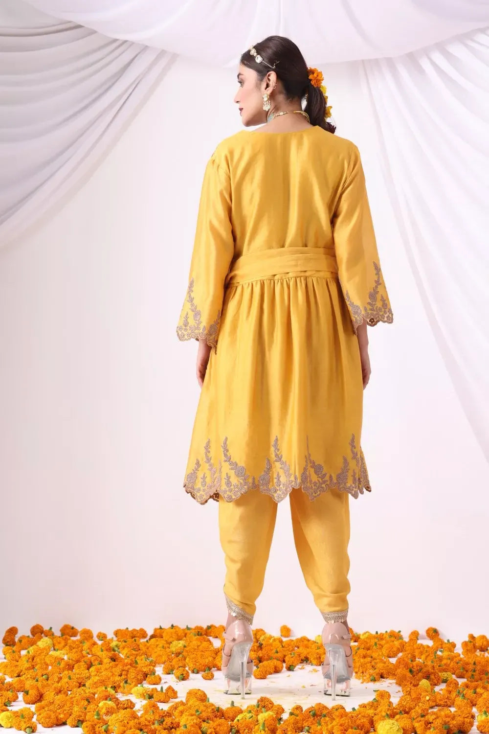 Mustard Dhoti with Paplum Shirt