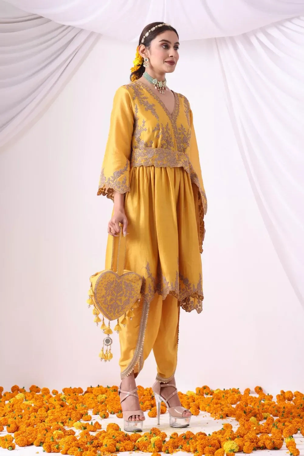 Mustard Dhoti with Paplum Shirt