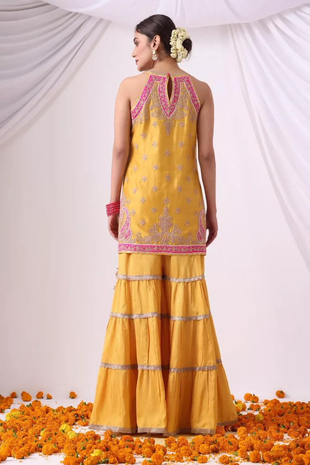 Mustard Hulter Suit with Gharara Set