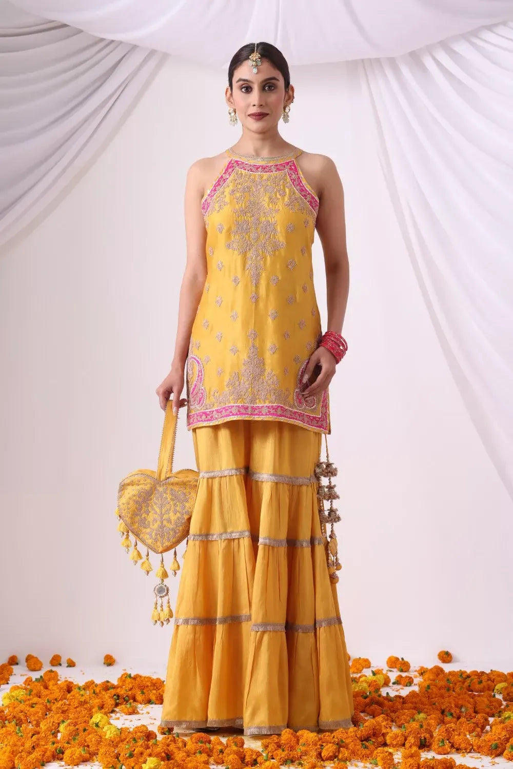 Mustard Hulter Suit with Gharara Set