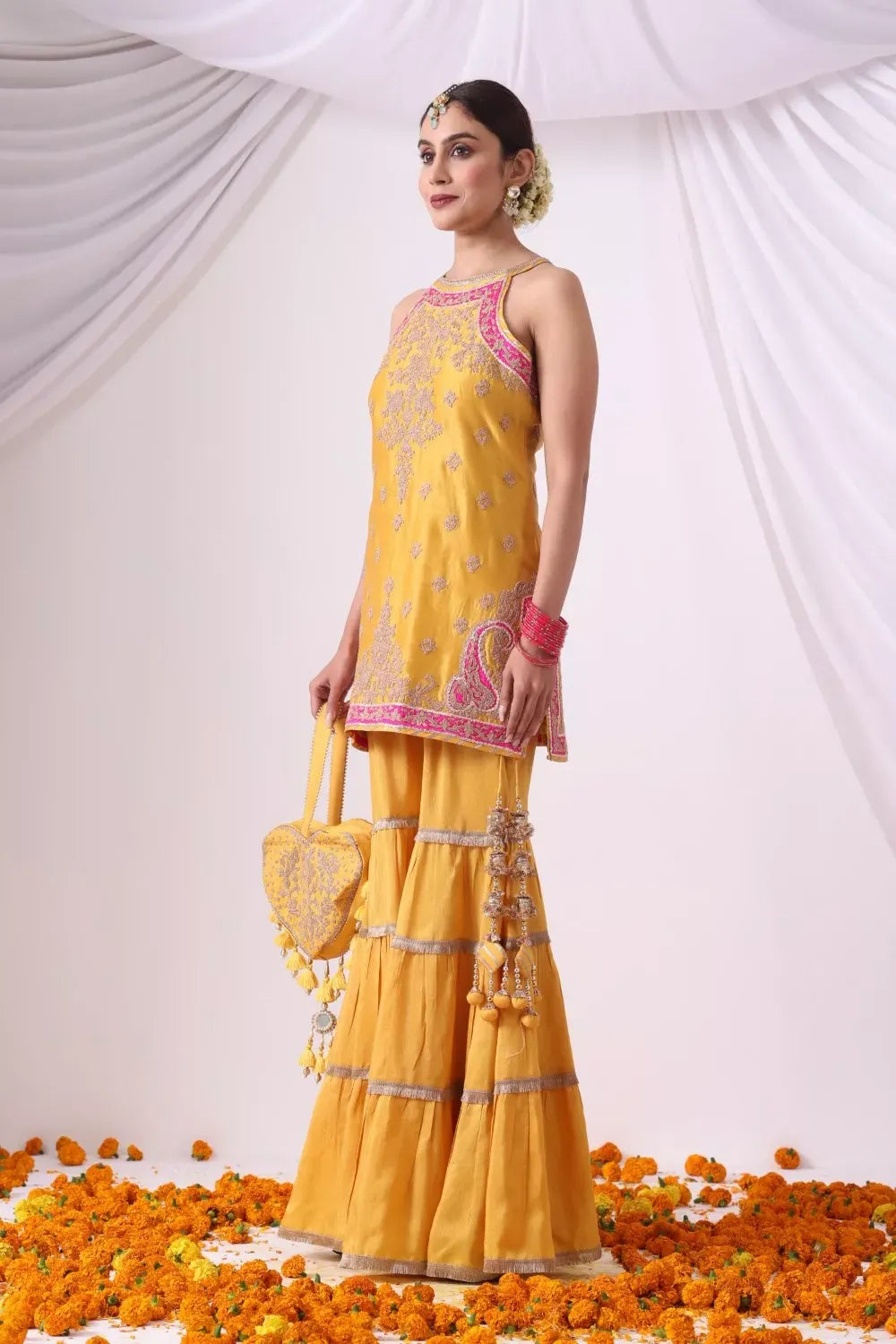 Mustard Hulter Suit with Gharara Set
