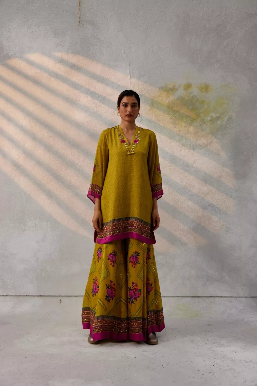 Ochre yellow sharara set
