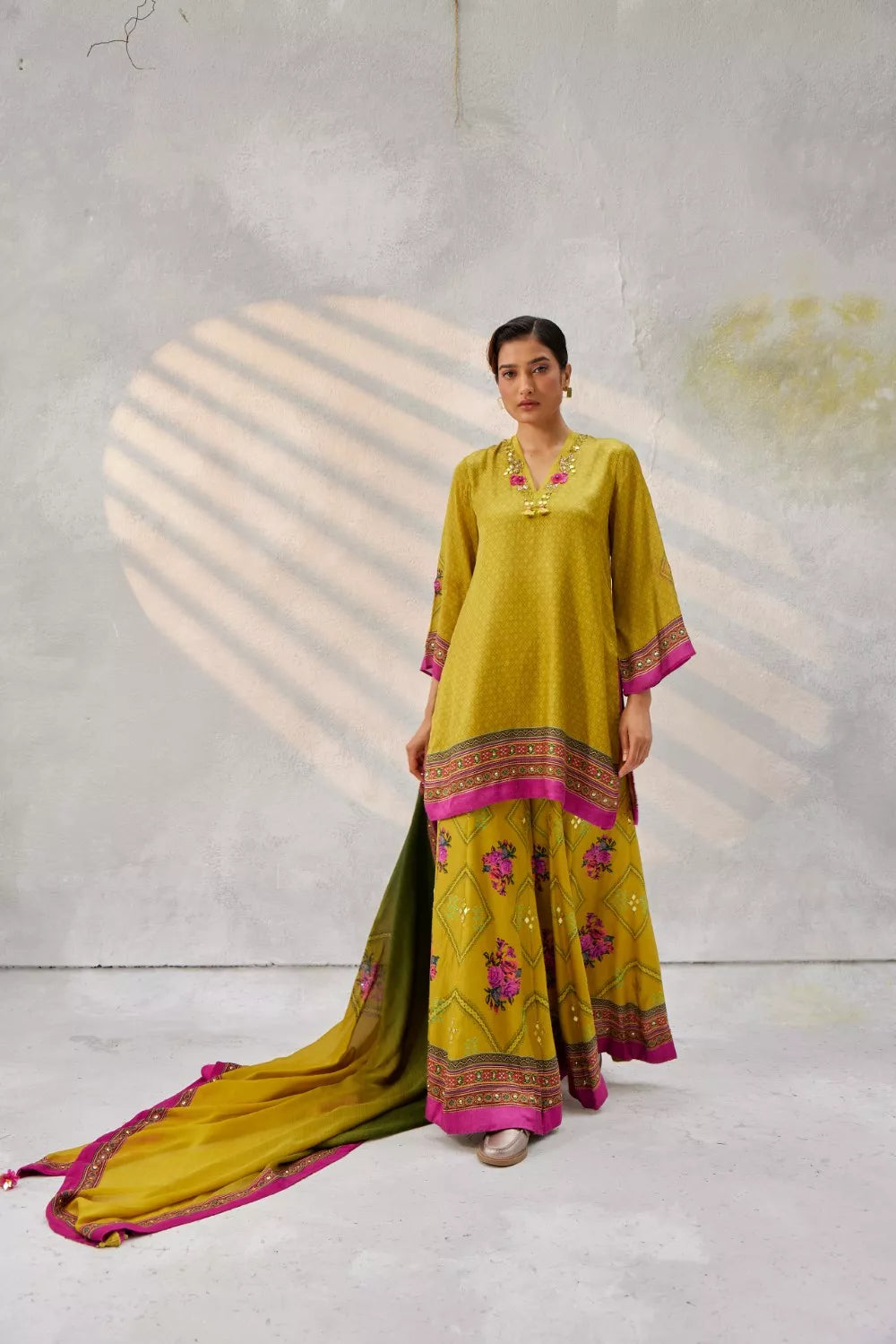 Ochre yellow sharara set