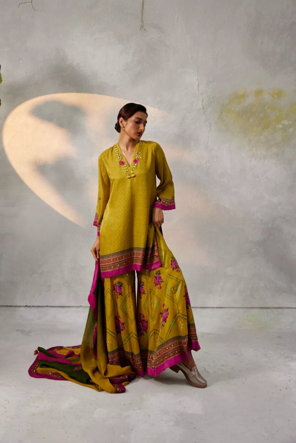 Ochre yellow sharara set