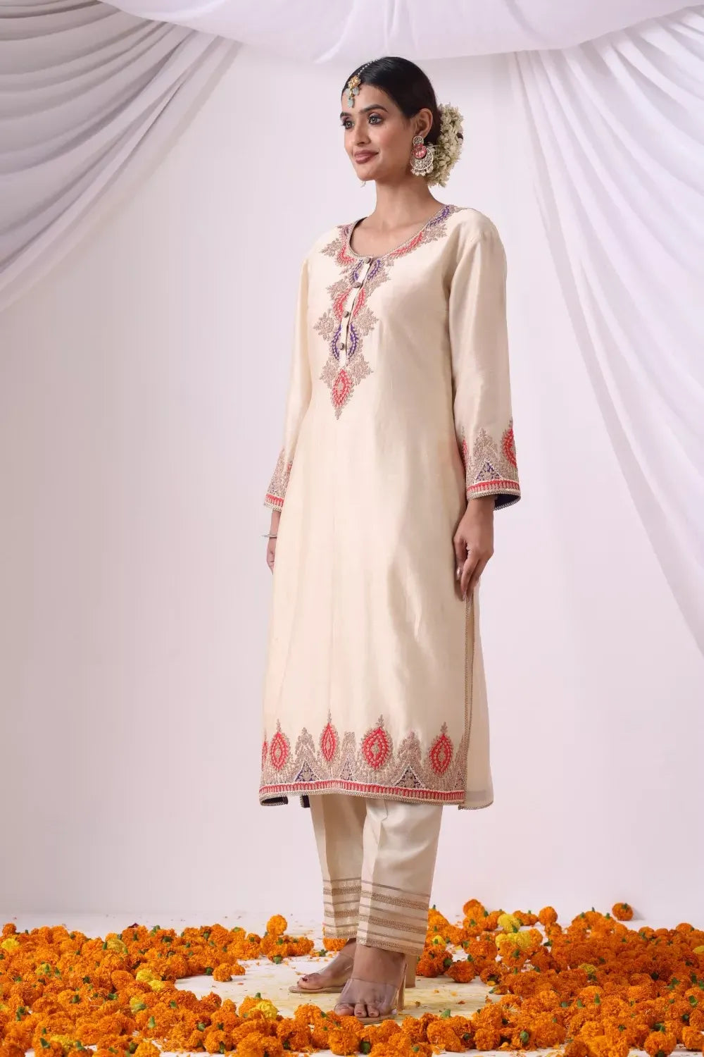 Off White Long Kurta with Palazo