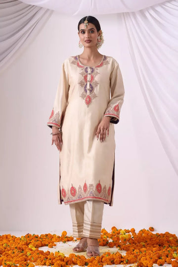 Off White Long Kurta with Palazo