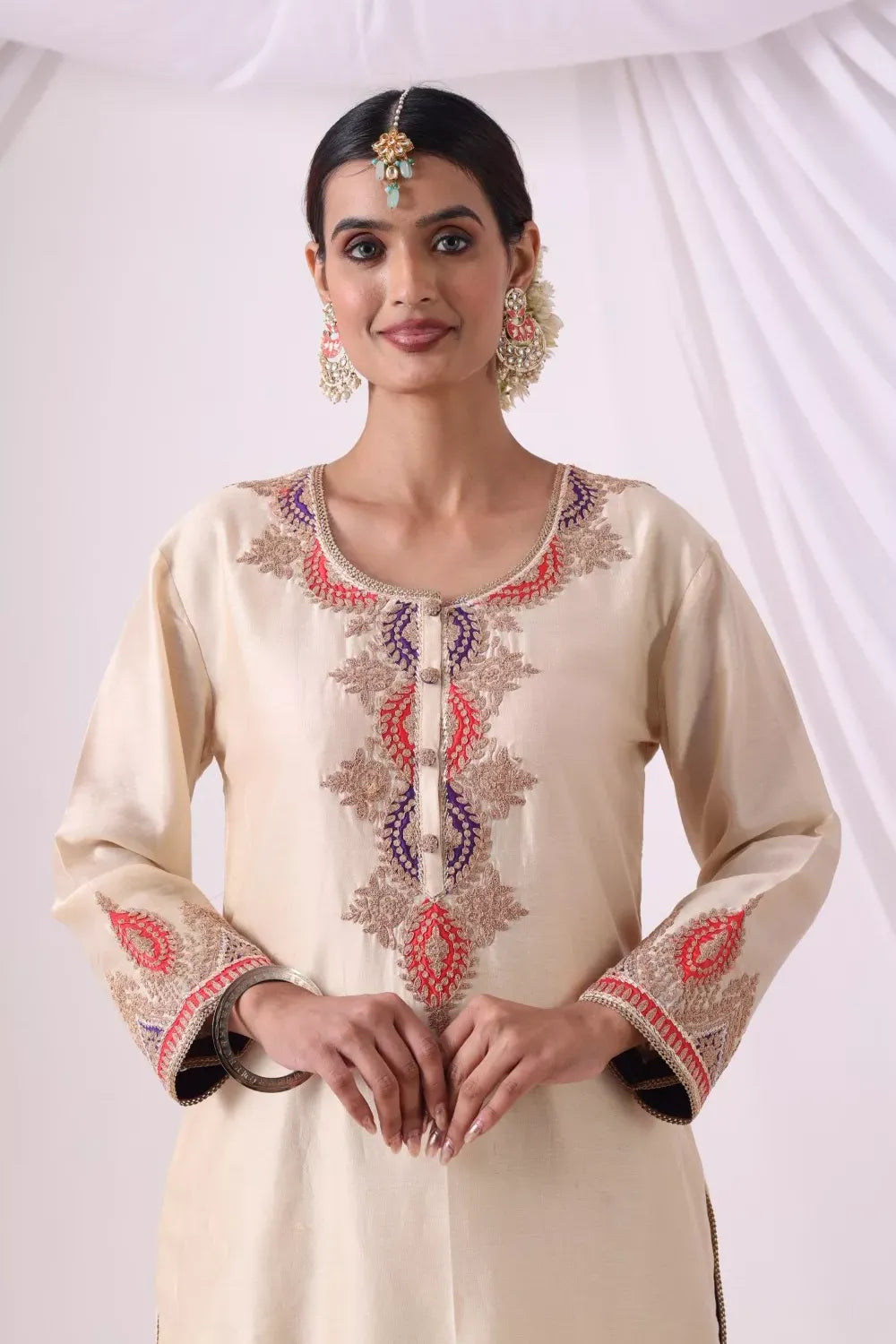 Offwhite Long Kurta with Palazo Set