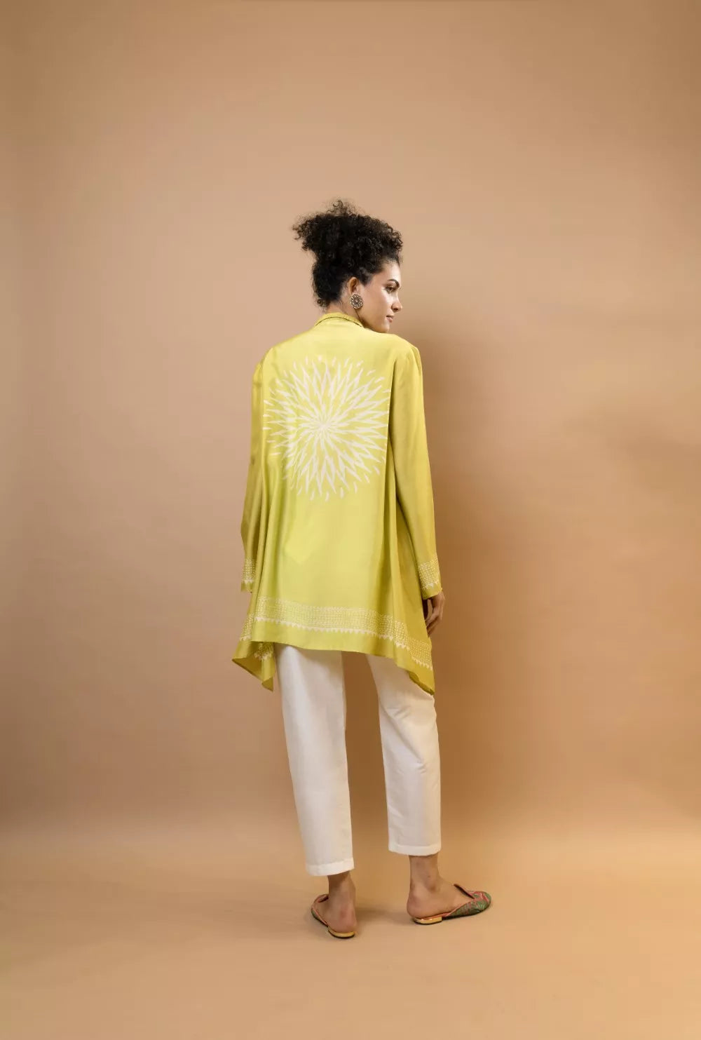 Olive lime ombre block-printed asymmetric shirt