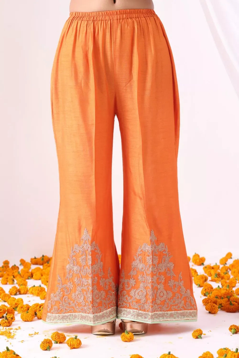 Orange Halter Kurta with Flared Pants