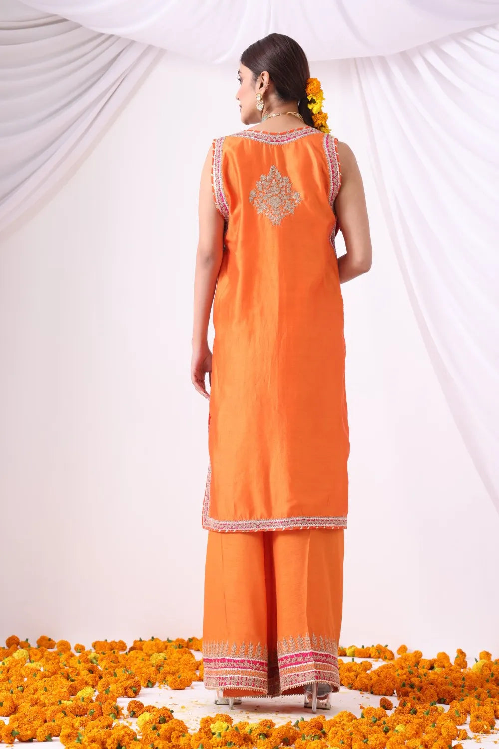 Orange Long Jacket with Flore Panrt