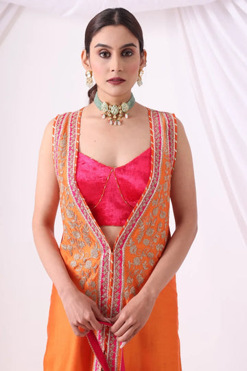Orange Long Jacket with Flore Panrt