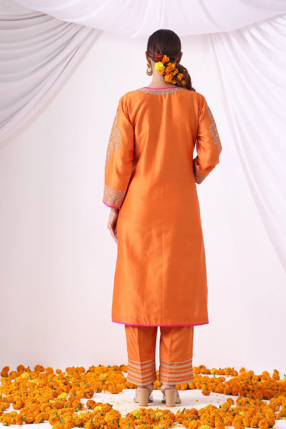 Orange Long Kurta With Palazo