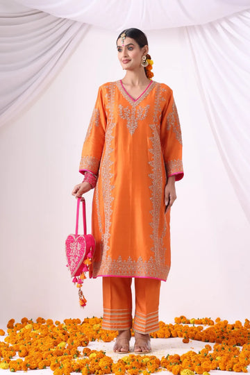 Orange Long Kurta With Palazo