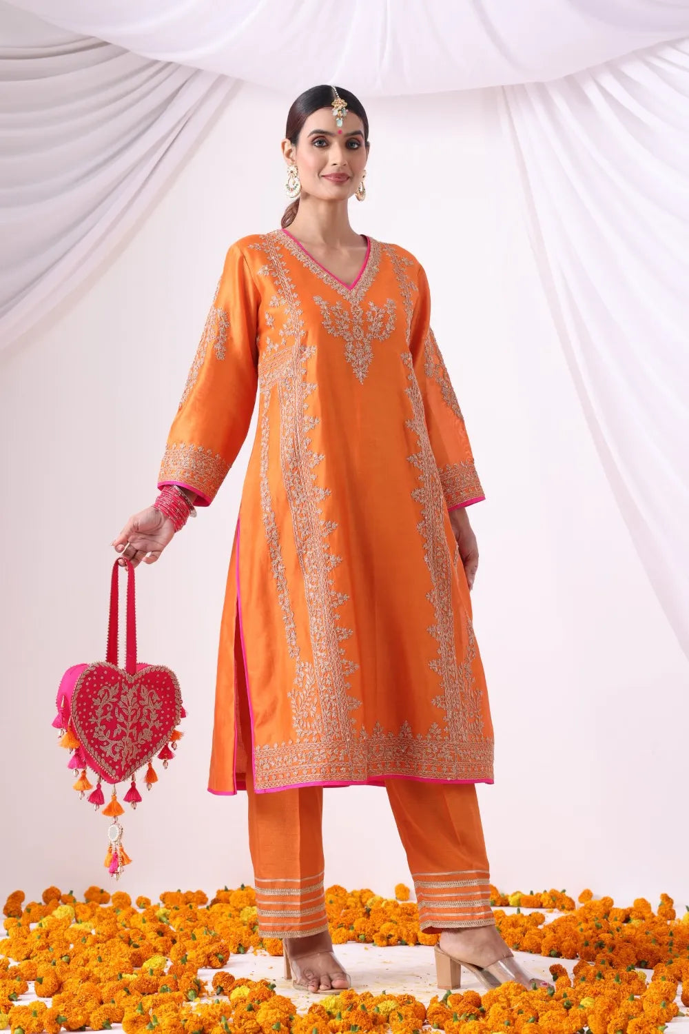 Orange Long Kurta With Palazo