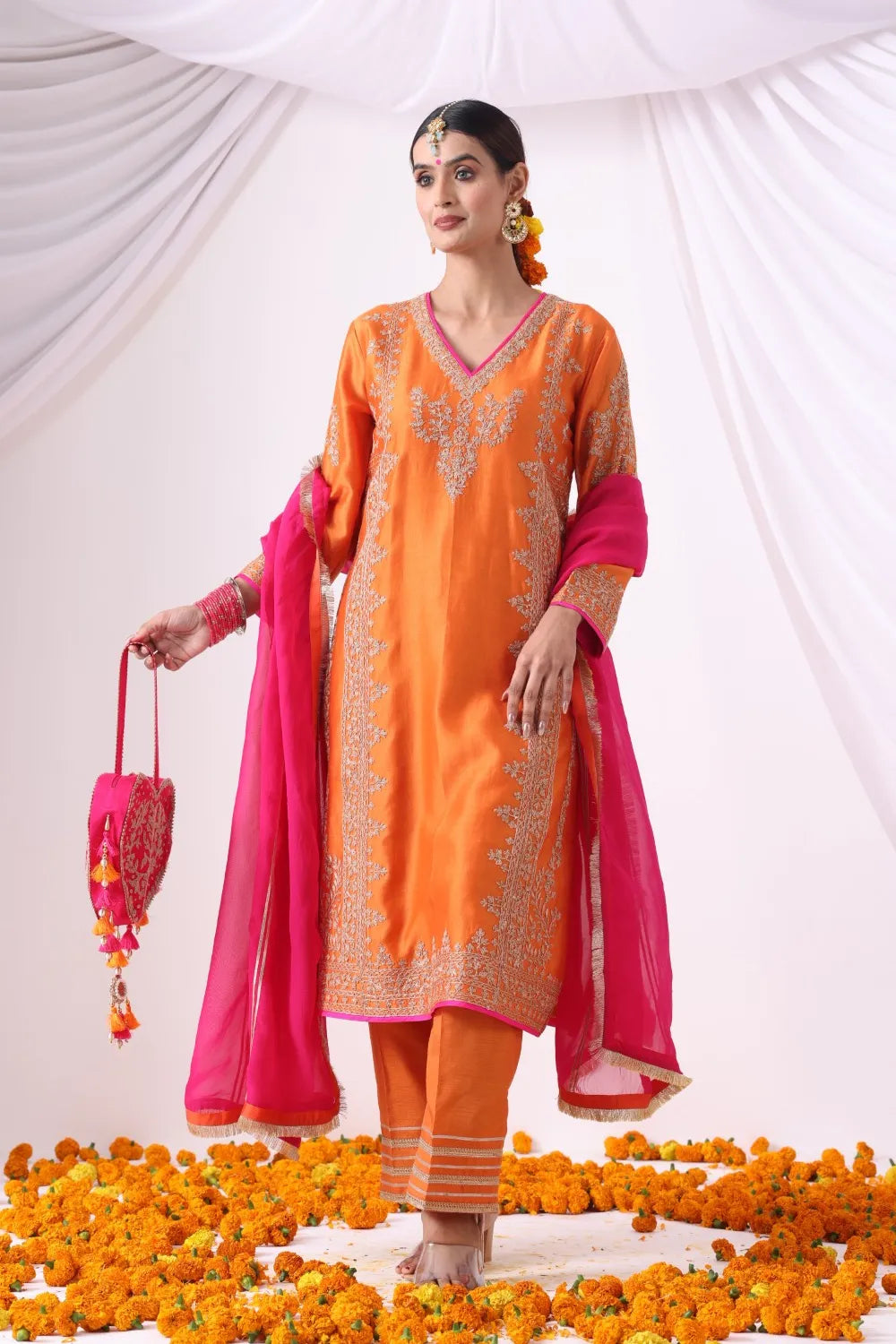 Orange Long Kurta With Palazo