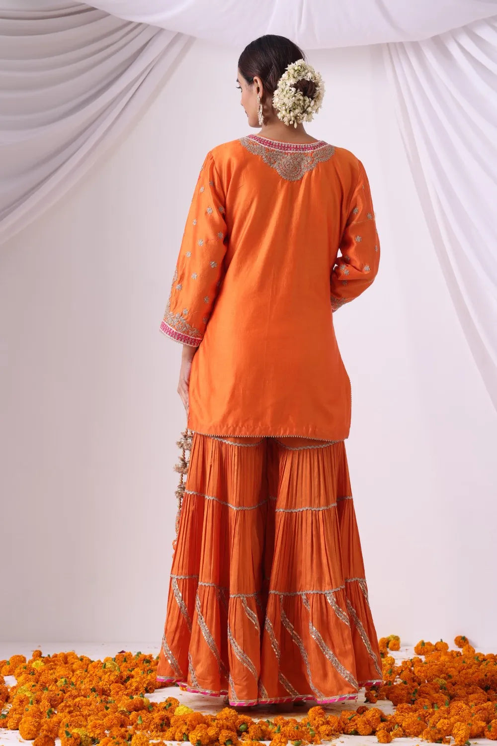 Orange Short Kurti With Gharara Set