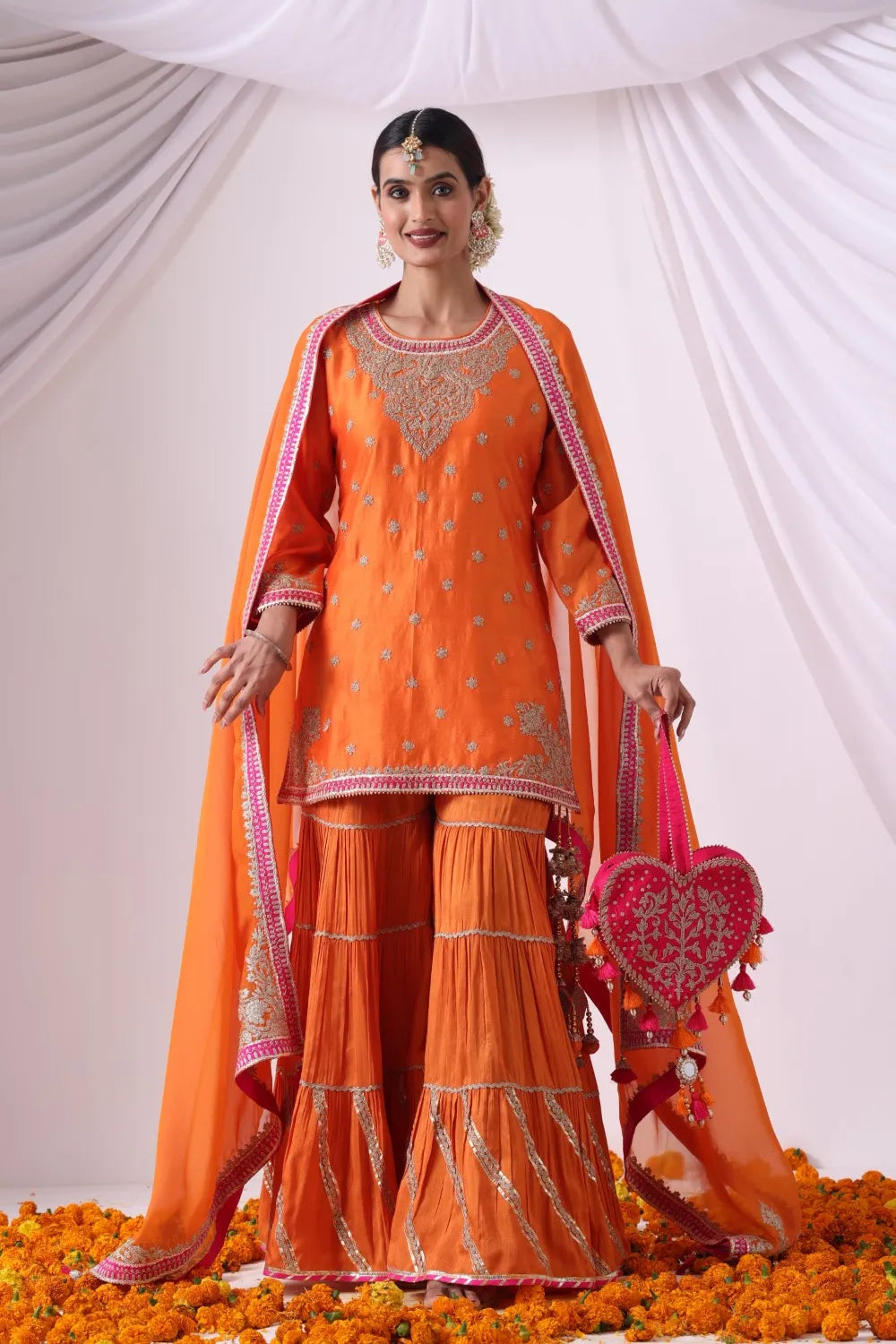 Orange Short Kurti With Gharara Set