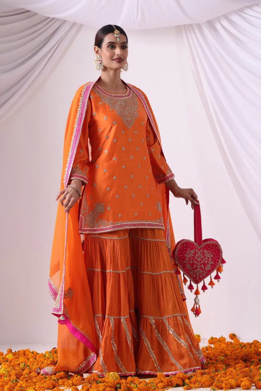 Orange Short Kurti With Gharara Set