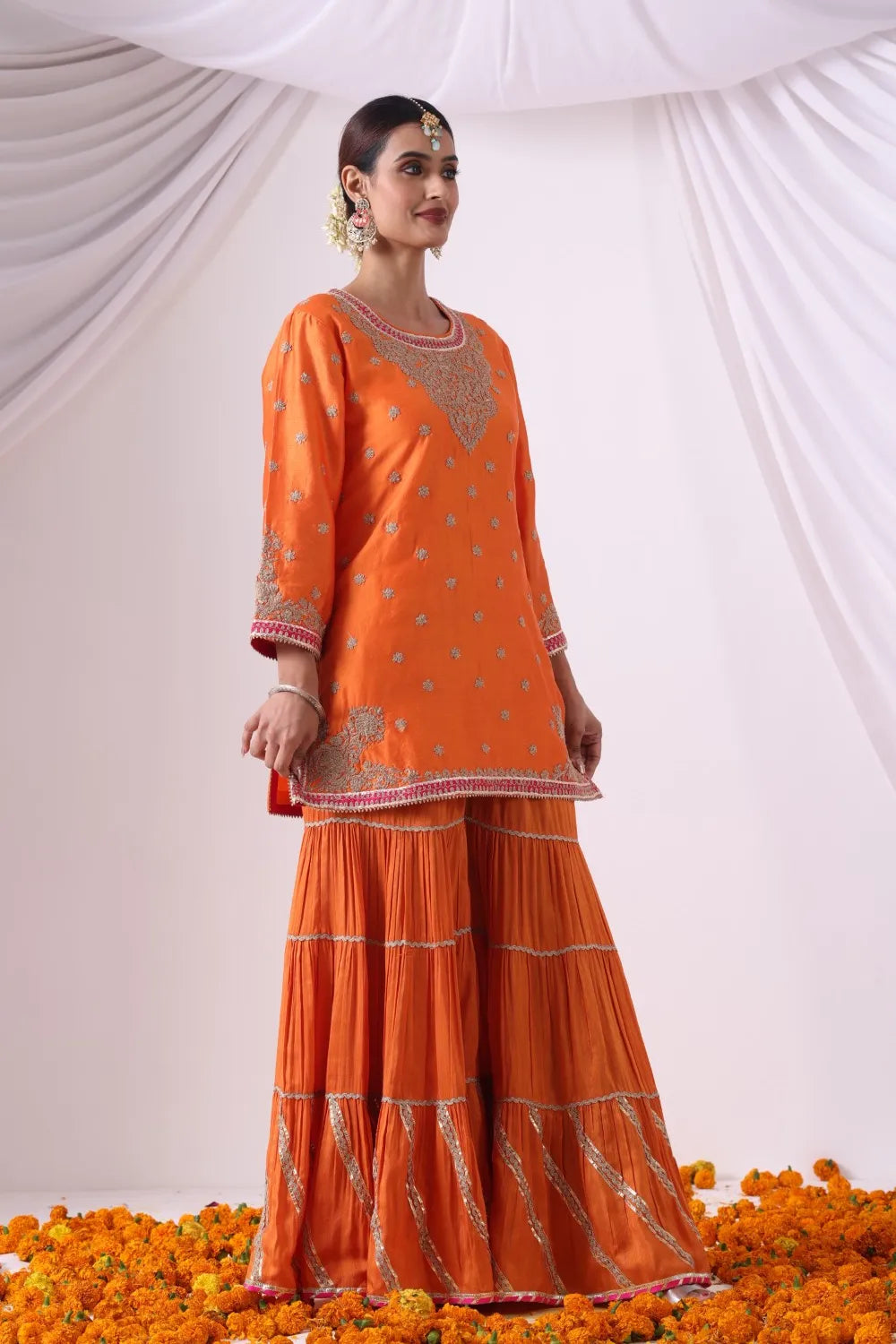 Orange Short Kurti With Gharara Set