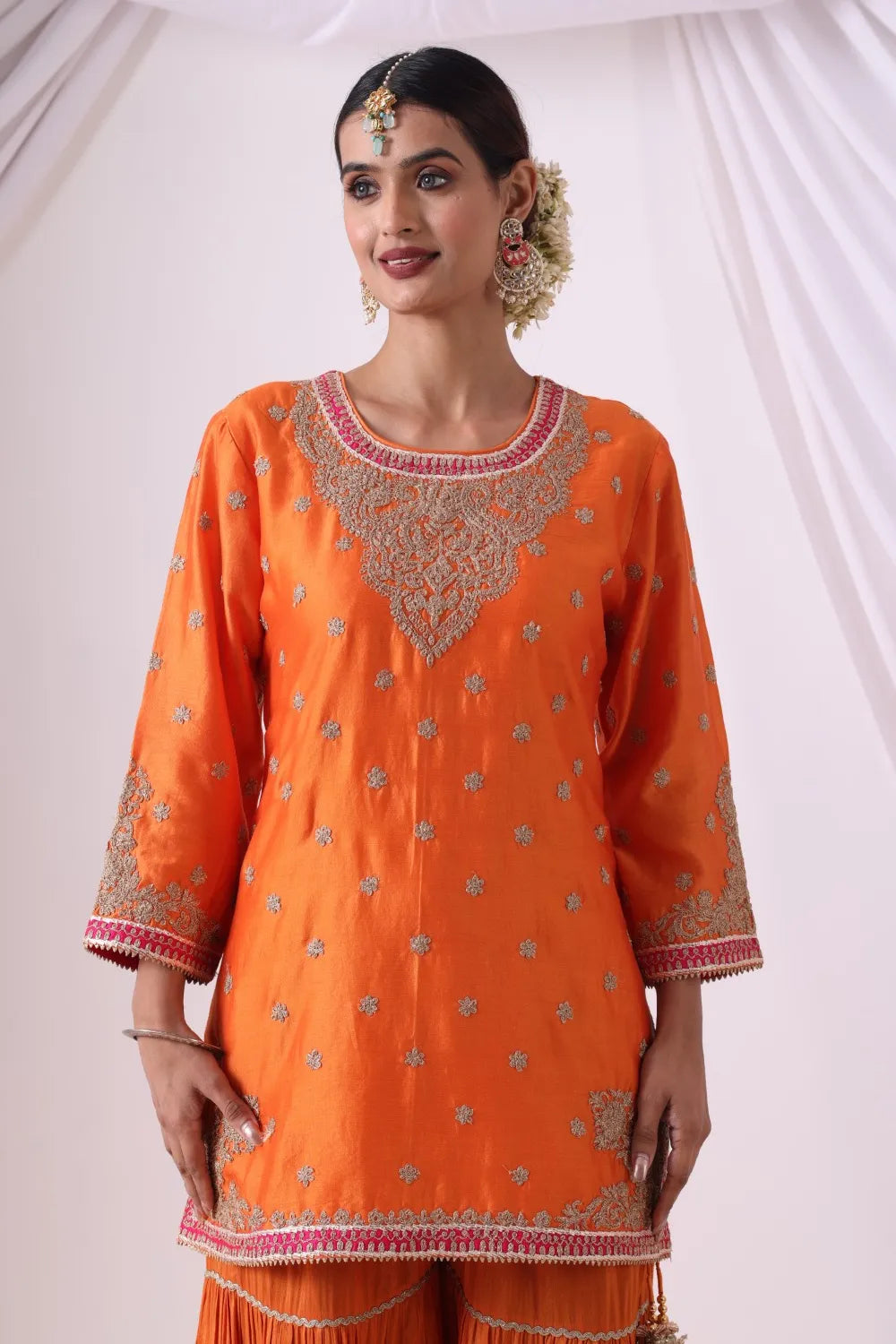Orange Short Kurti With Gharara Set