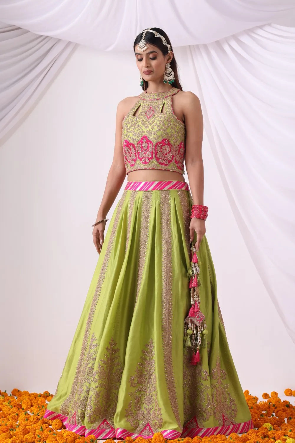 Parrot Green Lehenga Set