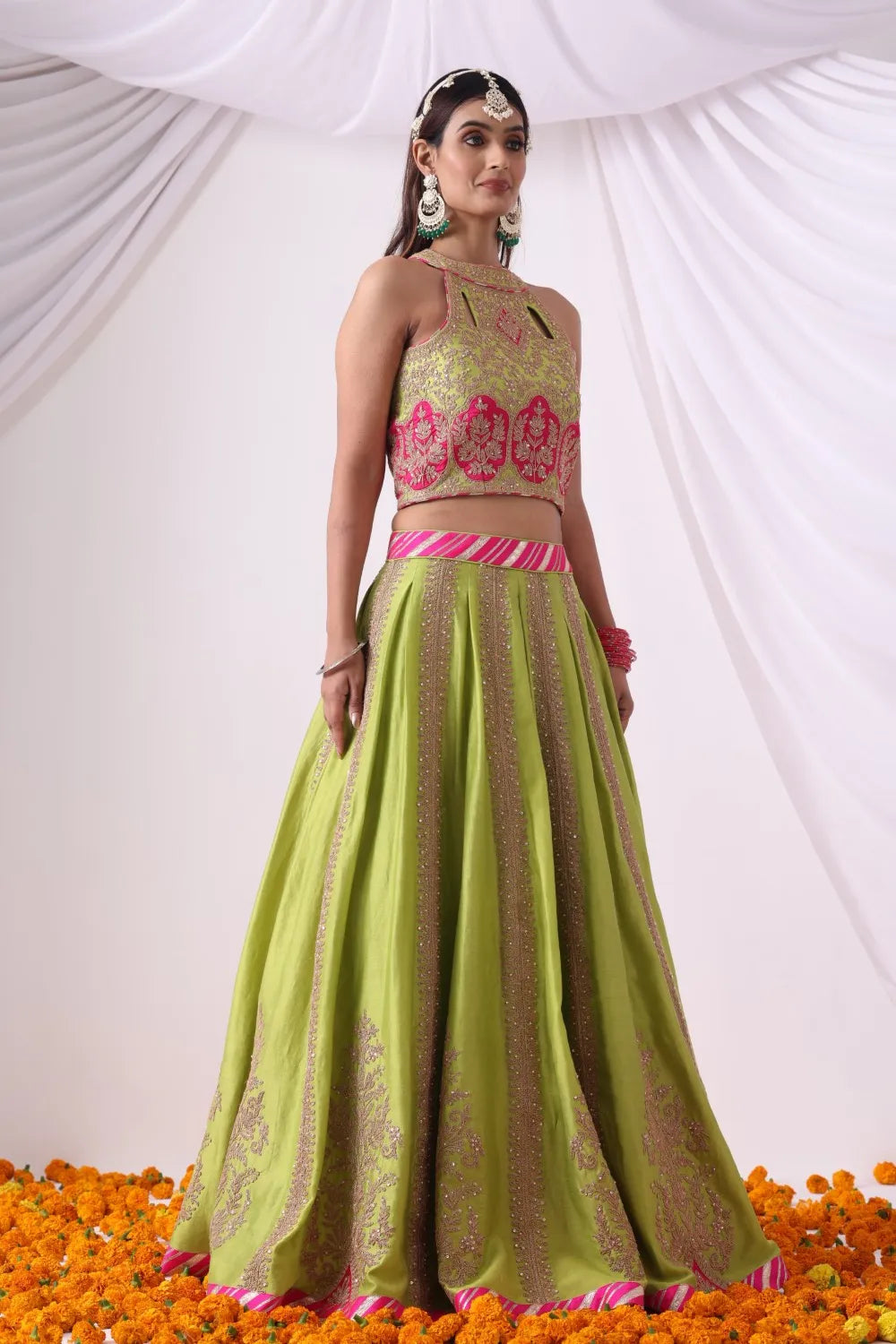 Parrot Green Lehenga Set