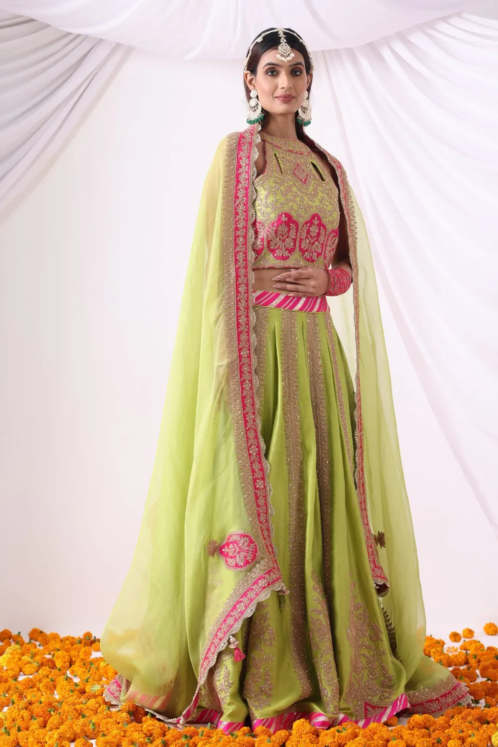 Parrot Green Lehenga Set