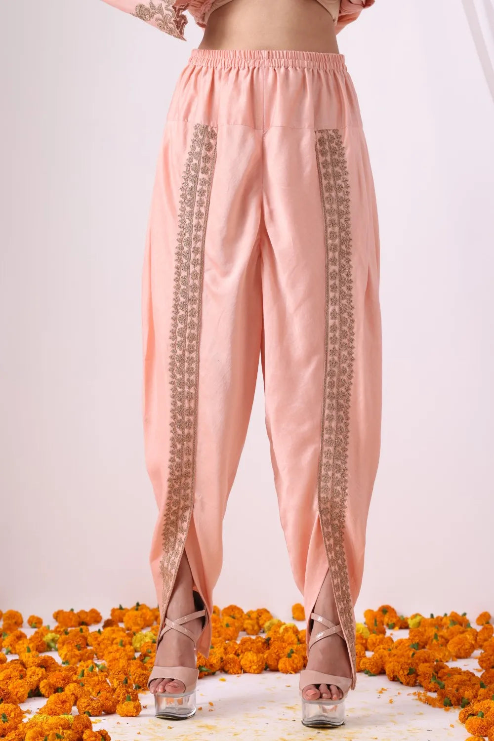 Peach Dhoti with Paplum Shirt