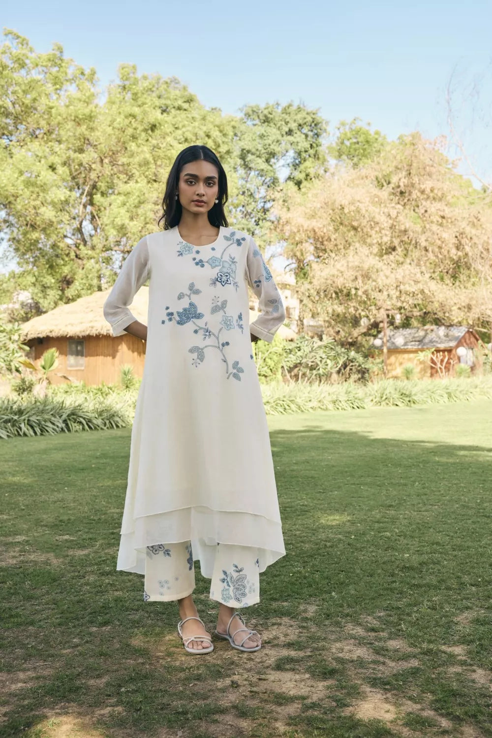 Pearl applique embroidered co-ord set