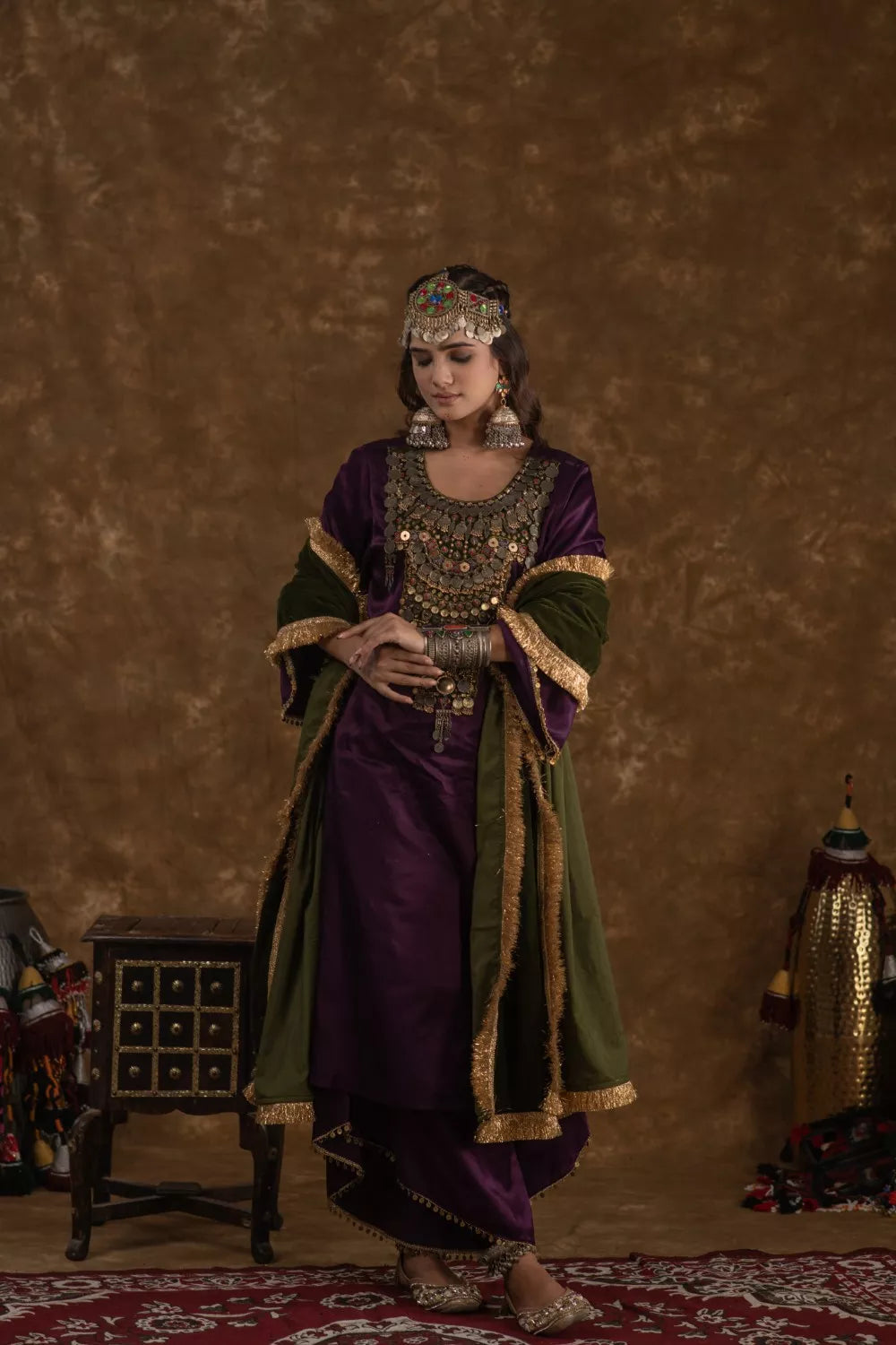 Shaira Purple and Olive Green 3 pc set