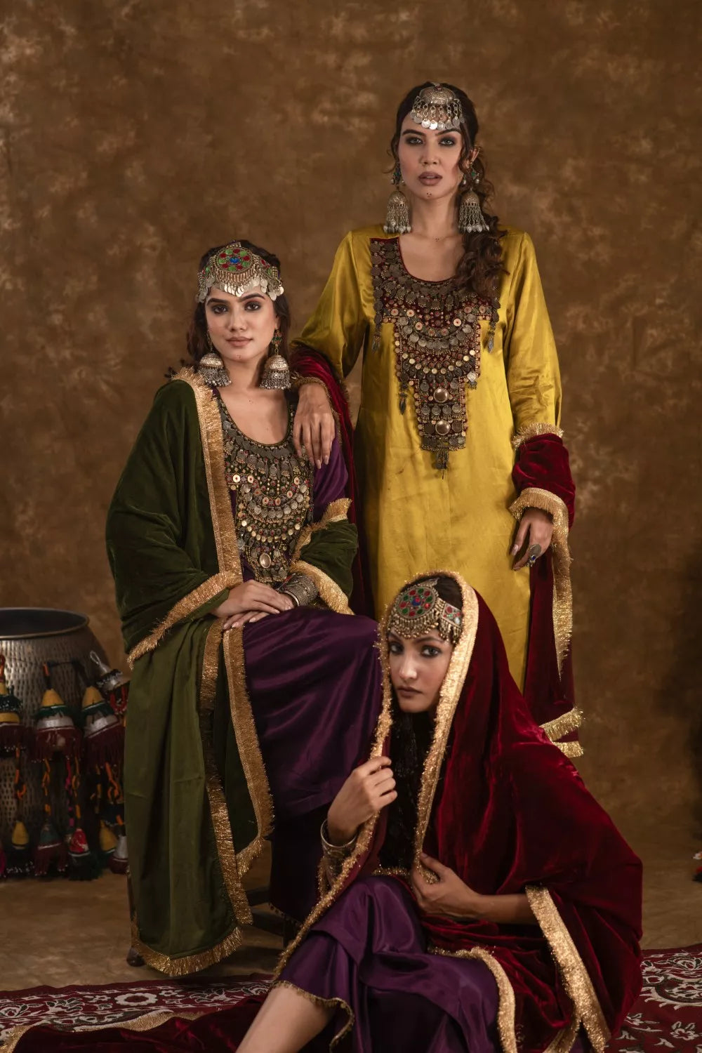 Shaira Purple and Olive Green 3 pc set