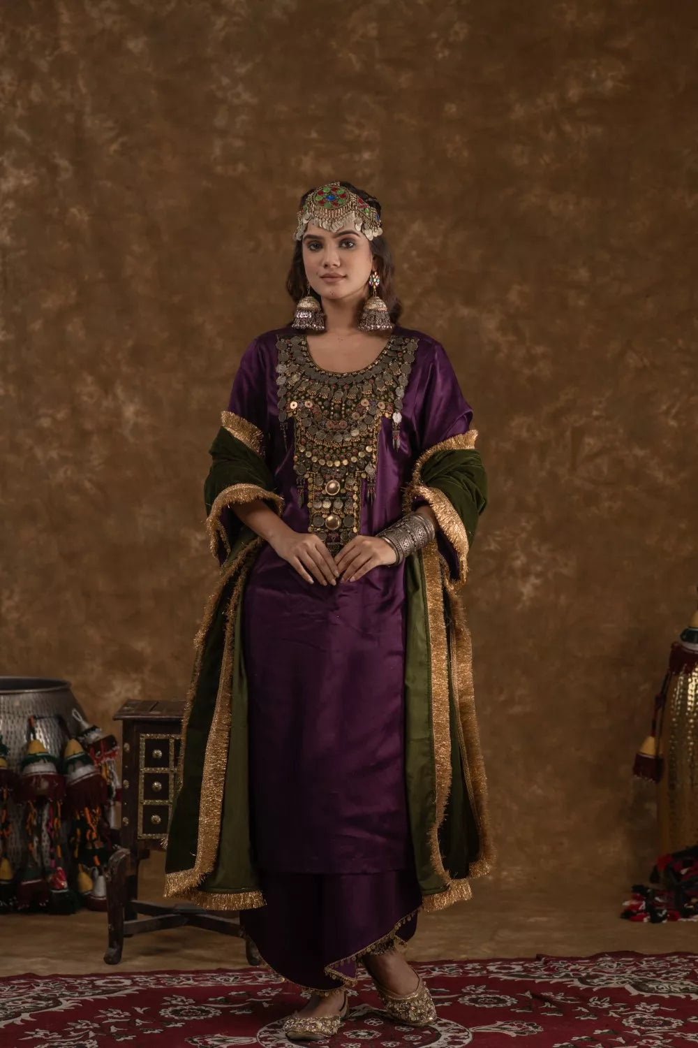 Shaira Purple and Olive Green 3 pc set