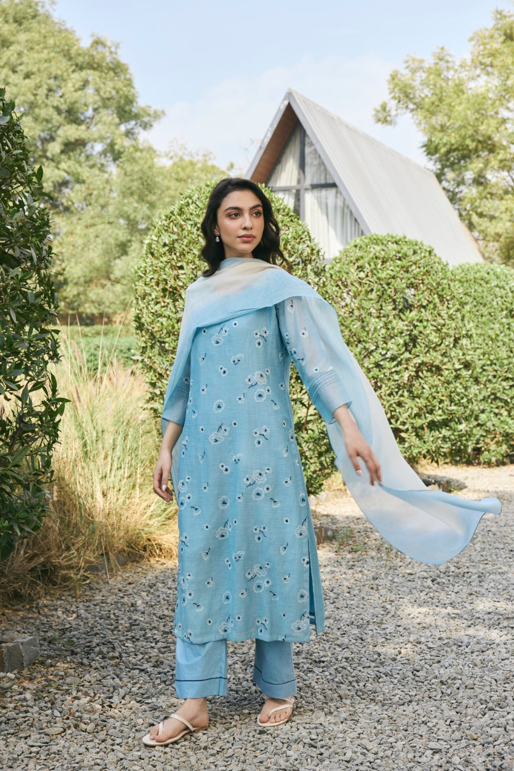 Sky embroidered kurta set