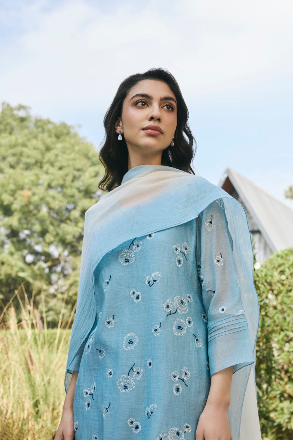 Sky embroidered kurta set
