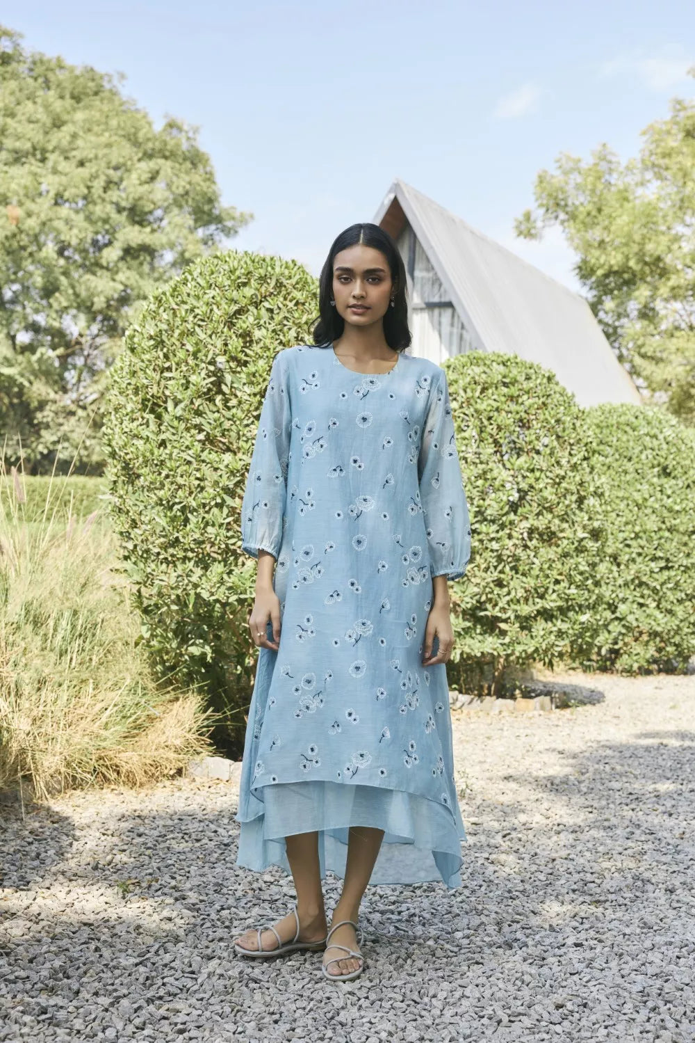 Sky floral embroidered dress