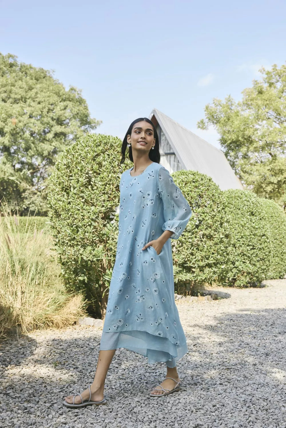 Sky floral embroidered dress