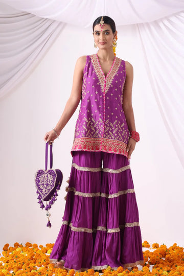 Warm Purple  Short Jacket with Gharara Set