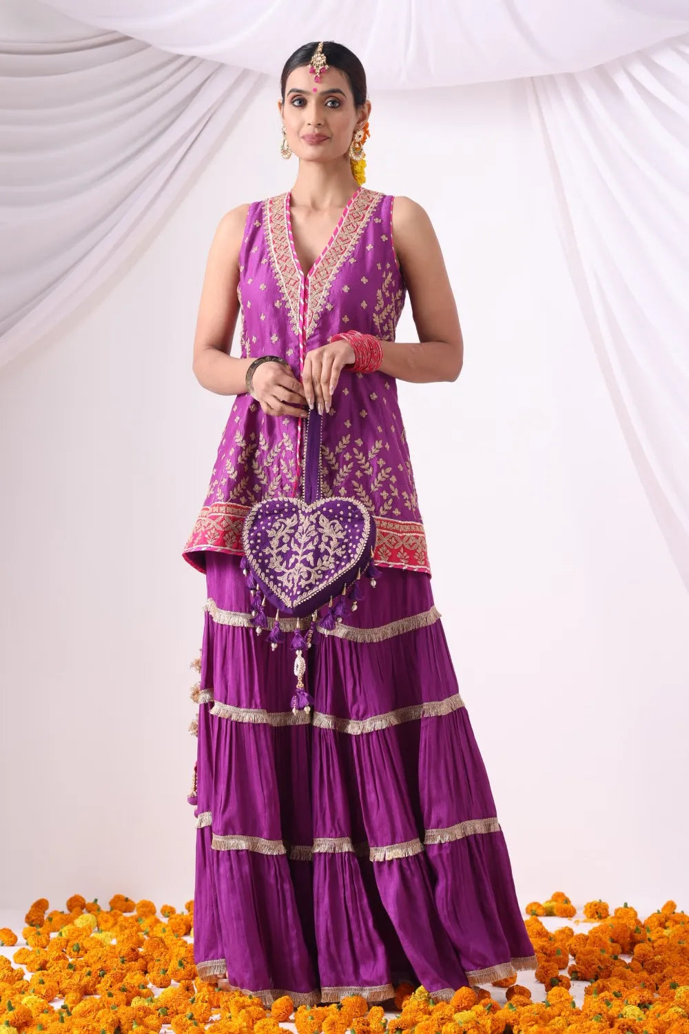 Warm Purple  Short Jacket with Gharara Set