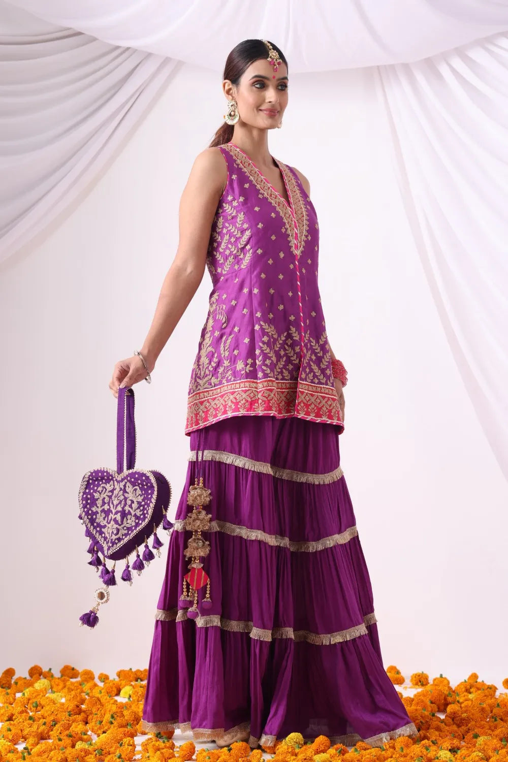 Warm Purple  Short Jacket with Gharara Set